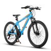 Elecony 26 inch Mountain Bike for Teenagers; Shimano 21 speed mechanical disc brake; black/blue/gray