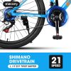 Elecony 26 inch Mountain Bike for Teenagers; Shimano 21 speed mechanical disc brake; black/blue/gray