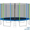 16FT Trampoline for Kids with Safety Enclosure Net;  Ladder and 12 Wind Stakes;  Round Outdoor Recreational Trampoline
